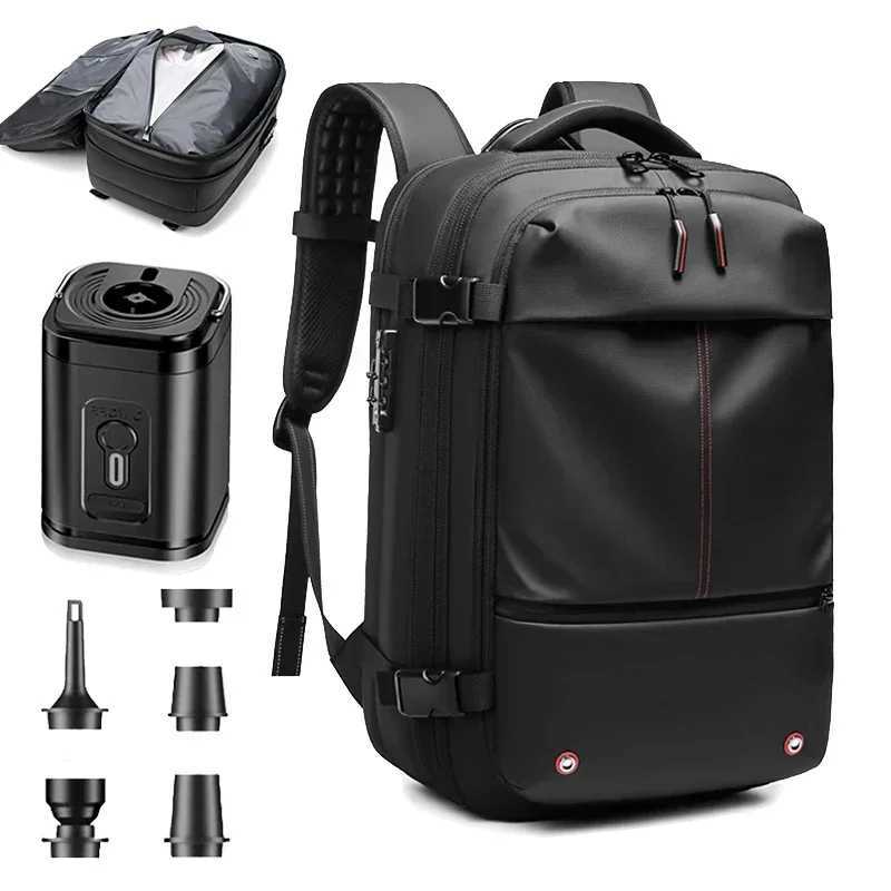 Waterproof Man Travel Backpack Vacuum Compression With Air Pump Anti Theft Laptop Bag Expandable Fashion Casual Large Back Pack CL240821