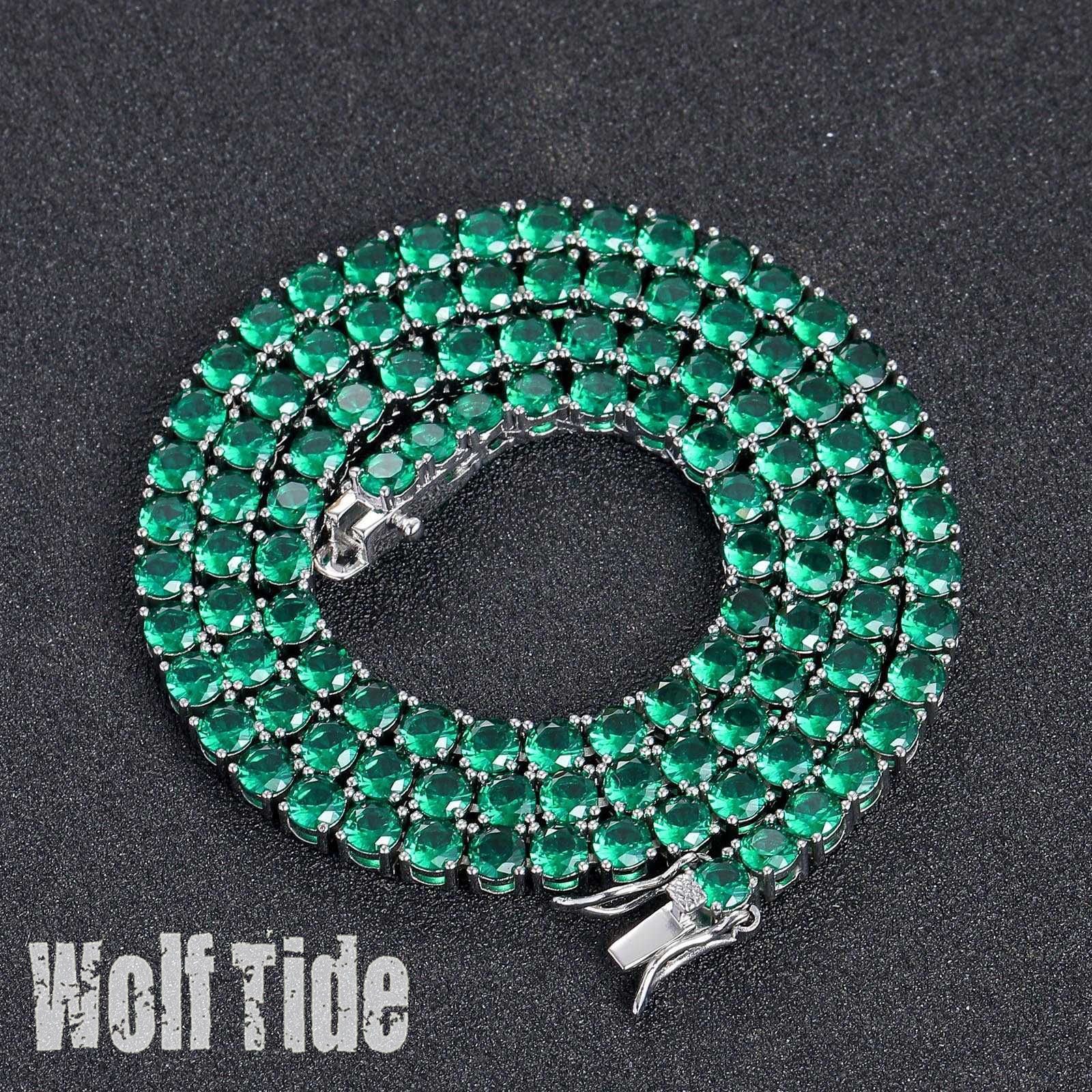 Hip Hop 4mm Green Zircon Tennis Chain Necklace Simple Personalized Bling Cz Cubic Zirconia Gemstone Chains Choker Bracelet For Men Women Iced Out Wolf
