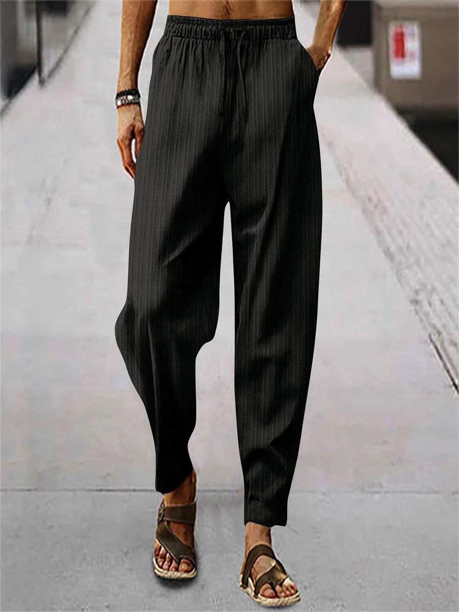 Summer mens pants hiphop breathable pure cotton beach striped loose casual sports flash sale 240821