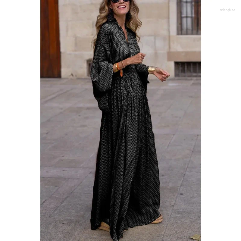 Casual Dresses Autumn Winter Long Sleeve V Neck High Waist Print Bohemian Or Length Maxi Dress, Elegant Women Corset Party Dress B1