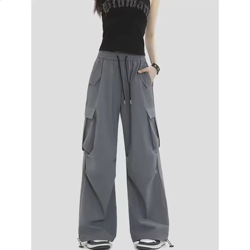 Womens Grey Cargo Baggy Harajuku Sweatpants Aesthetic Oversize Parachute Pants Y2k 2000s Vintage Fashion Trousers Clothes Z260314