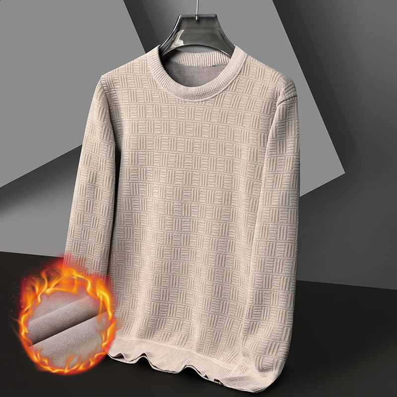 Autumn and Winter Mens Pullover Round Neck Fashion Splicing Print Solid Color Casual Versatile Long Sleeved Sweater Knitted Top 240821