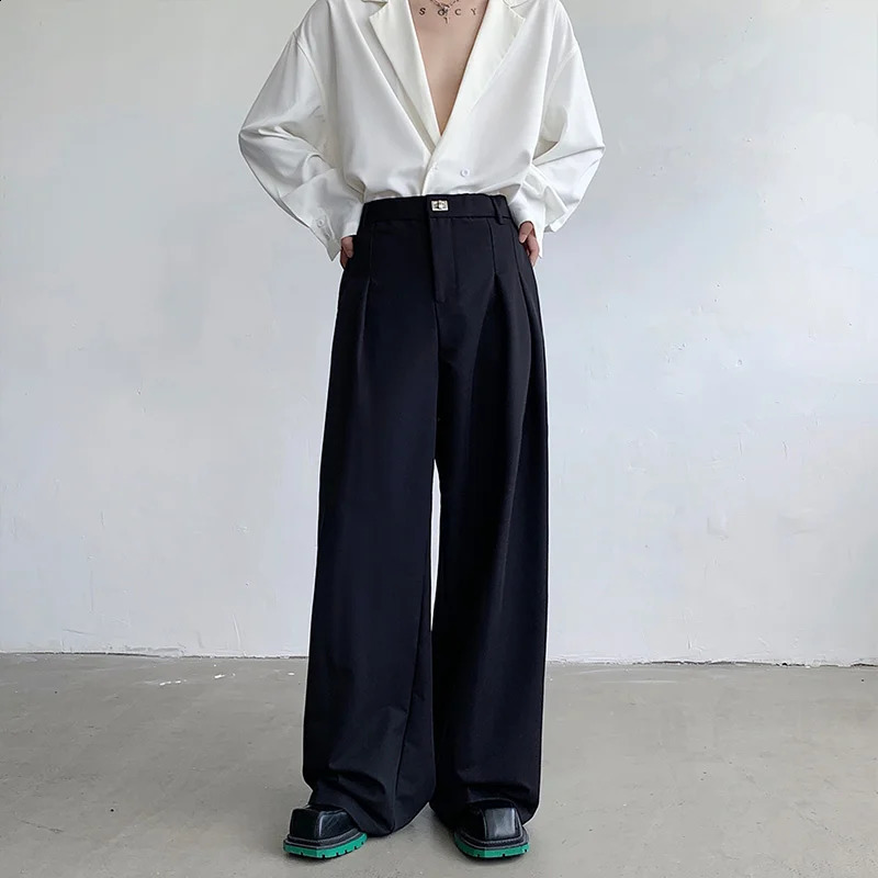 Baggy Black Suit Pants Mens Oversized Fashion Society Mens Dress Pants Korean Loose Wide Leg Pants Mens Office Formal Trousers 240820