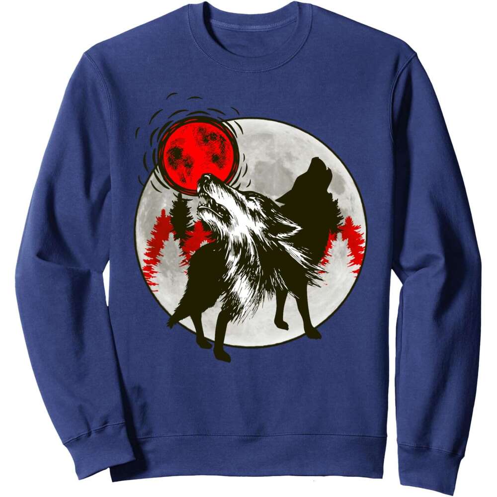 Long Sleeve Shirts for Men sweatshirt Woes Howling At Red Moon Silhouette Wildlife Gift Sweatshirt T shirt Tee Streetwear Casual tops clothes