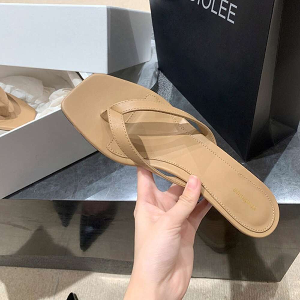 Ddmysports Su Yinyin S Nordic Style Tot E Square Head Genuine Leather Clip Toe Kitten And Herringbone Women Cool Mop OUTDOOR