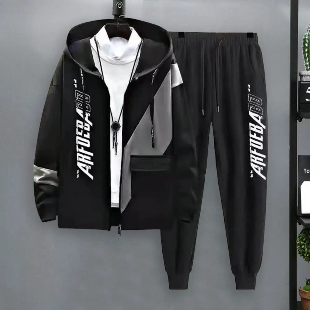 2-piece/set jacket pants set simple ankle length mens track suit autumn letter printing loose track suit streetwear 240827