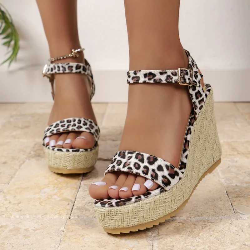 Women Platform Wedge Sandals 2024 Summer New Leopard High Heels Open Toe Walking Shoes Fashion Slippers Flip Flops Femme Zapatos CL240806
