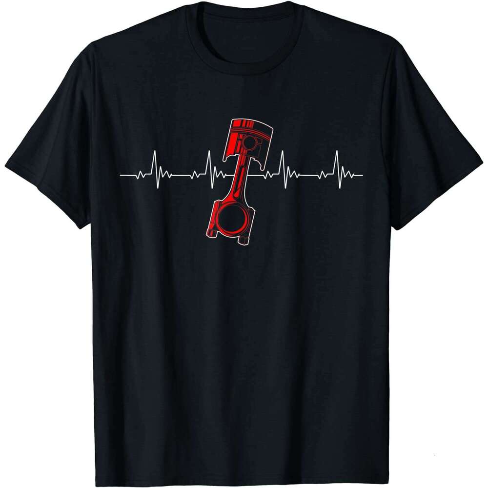 Heartbeat Piston Car nic Gift for Drag Racer T-Shirt Tees Cotton Mens Top T-shirts Custom