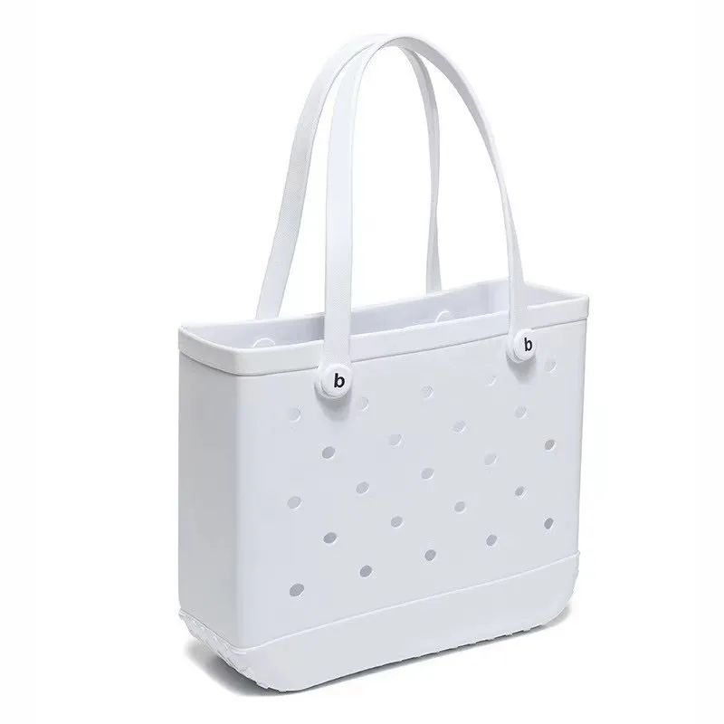 large Summer Bogg Waterproof Beach Bag New Rubber Beach Bags EVA with Hole Waterproof Sandproof Durable Open Silicone Tote Bag for Outdoor Beach Pool 