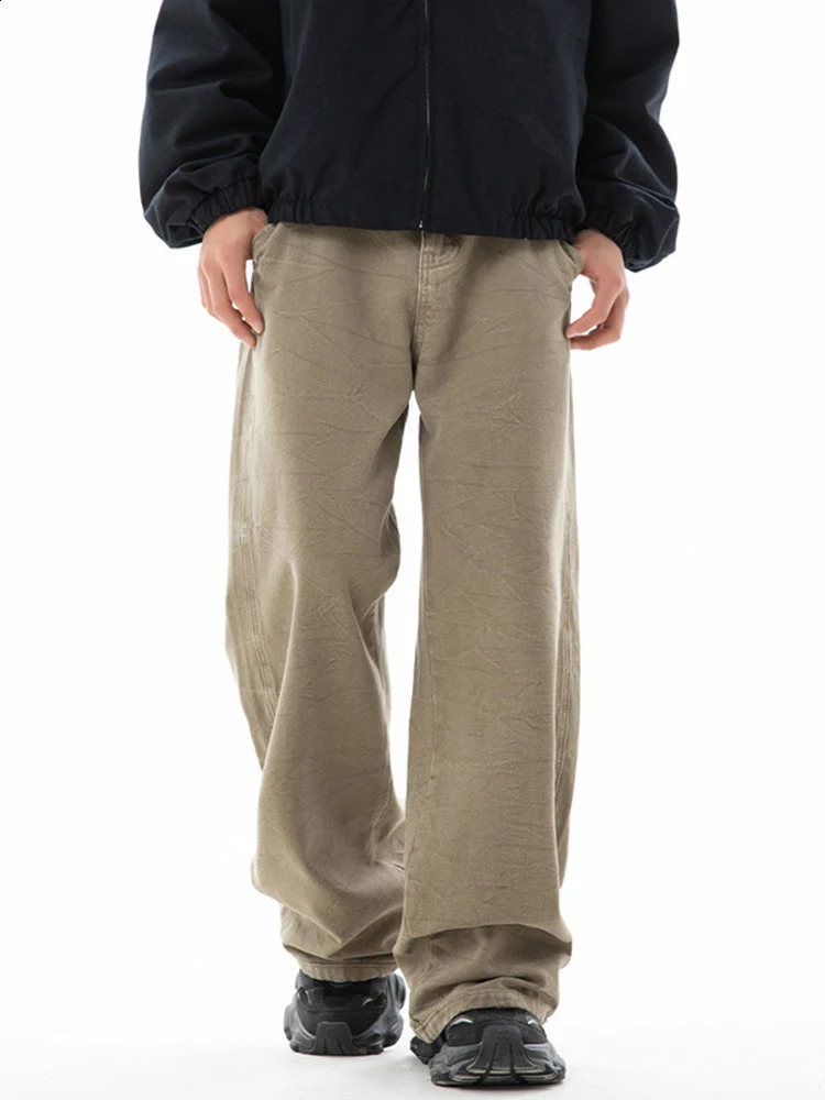 Mens textured cargo pants autumn wash ripple texture American casual retro slightly flammable loose 240821