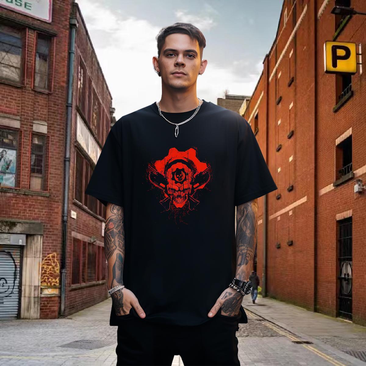 Factory Direct Men Tshirts 230g Cotton Casual Beach SKULL Pure Cotton T shirt Loose Custom Print Plus Size Polos