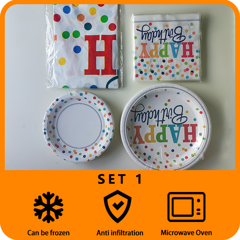 Colorful polka dot birthday decoration polka dot tableware set suitable for theme party birthday supplies