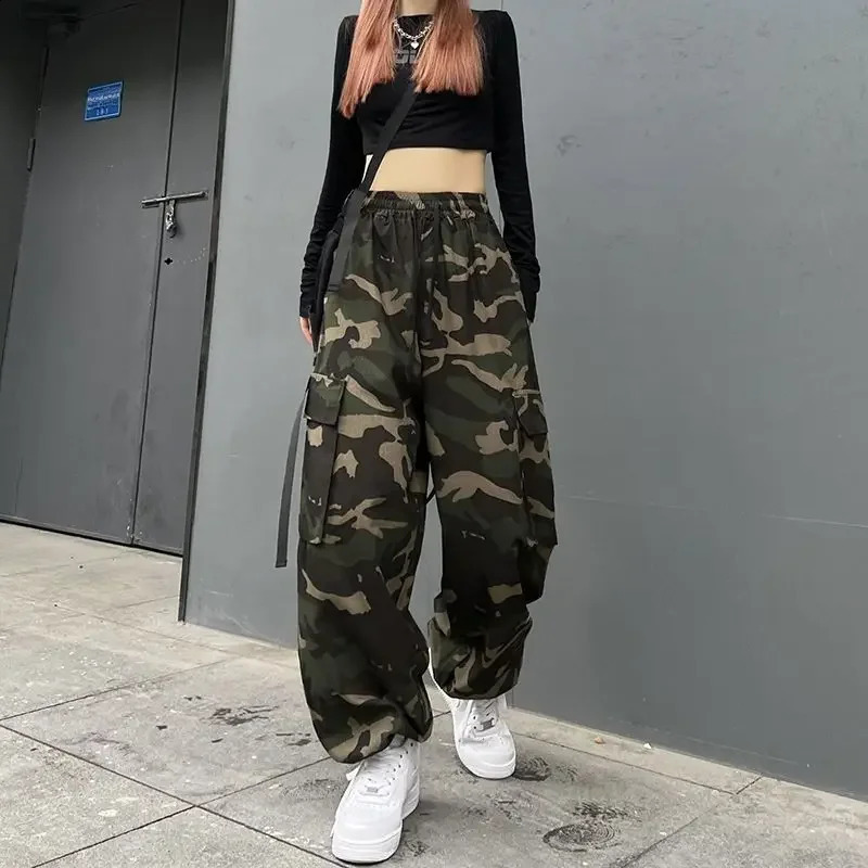 Hip hop retro camouflage sports pants womens jazz dance cargo summer fashion Ins style 240821