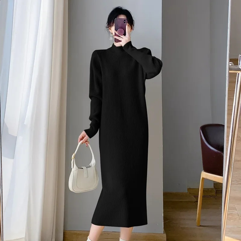 Elegant Long Straight-leg Sweater Dress For Women Autumnwinter Korean Style Coat Inner Layer 240821