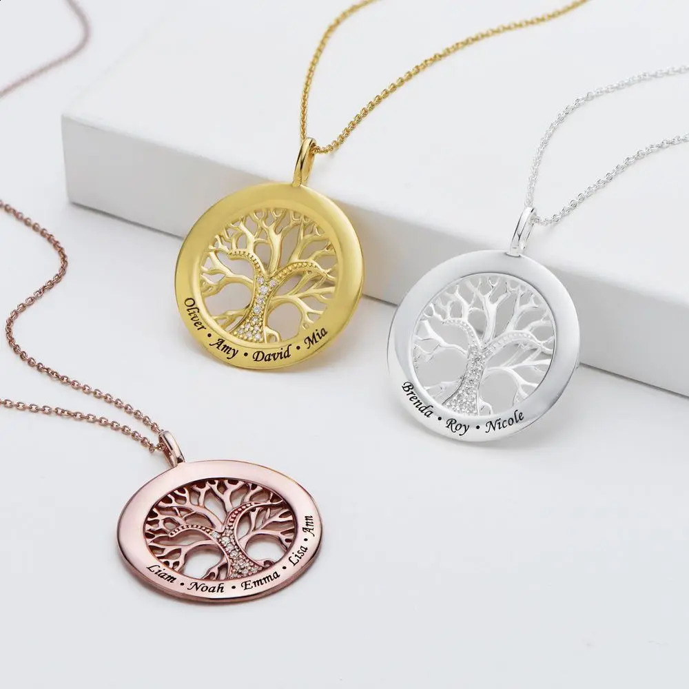 Stainless steel customized name necklace pendant Tree of Life personalized name board jewelry carving necklace family mother gift 240808
