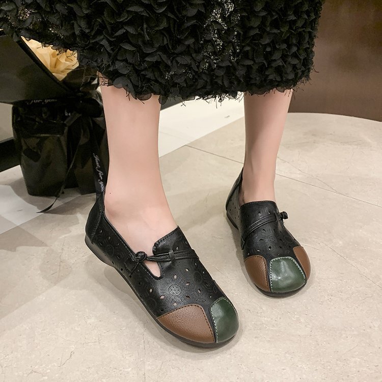 Ddmysports Spring Summer New Ethnic Style Ollow Bean Leather Soft Bottom Casual One Step Comfortable Flat Shoes OUTDOOR