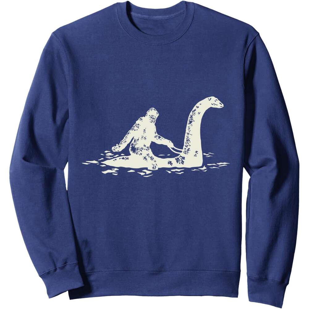 Long Sleeve Shirts for Men sweatshirt Bigfoot Sasquatch Riding The Loch Ness Monster Funny Sweatshirt T shirt Tee Streetwear Casual tops clothes