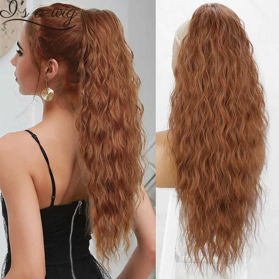I Am A Long Curly Suitable For Women Cooper Red Black Brown Blonde Hair Synthetic Ponytail W240817