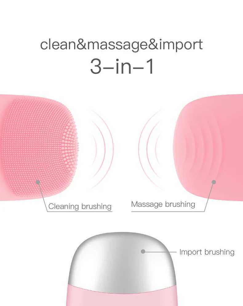3in1 Silicone Facial Cleansing Brush Electric Face Clean Device Facial Massager Skin Cleaner Sonic Vibration Deep Pore Cleaning Y240821