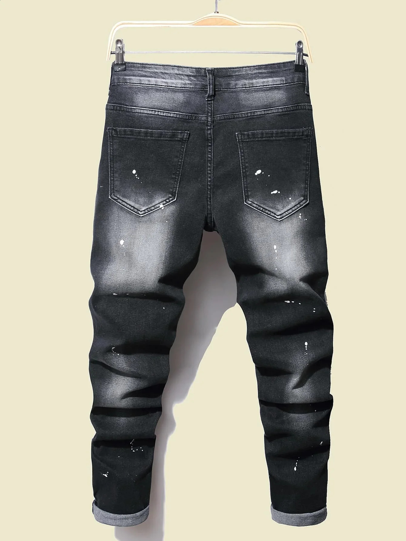 Men Black Skinny Denim Spot Jeans Male Ripped Stretch Fit Jeans Men Slim Trousers Fit Long Jeans Pants Streetwear Casual Jeans 240821