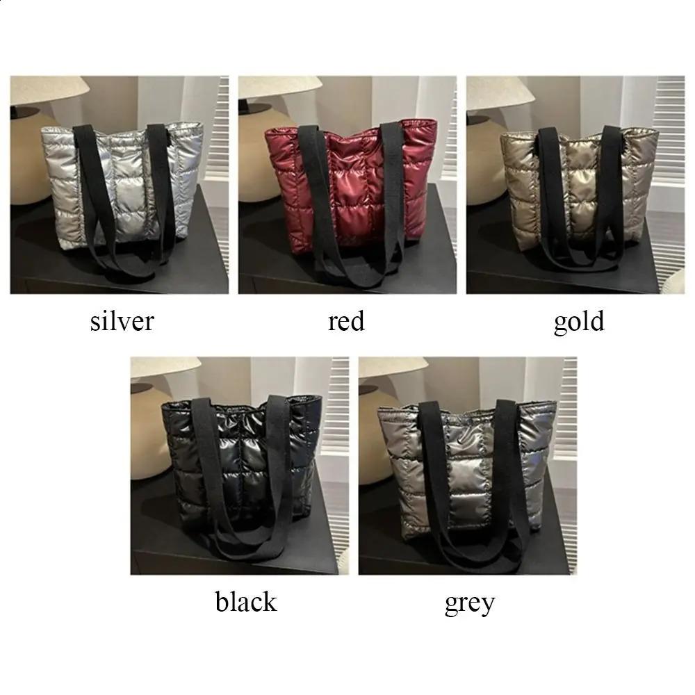 Quilted Shoulder Bags Retro Personality Down Cotton Padded Large Capacity Handbags Solid Color Tote Bags Women 240821