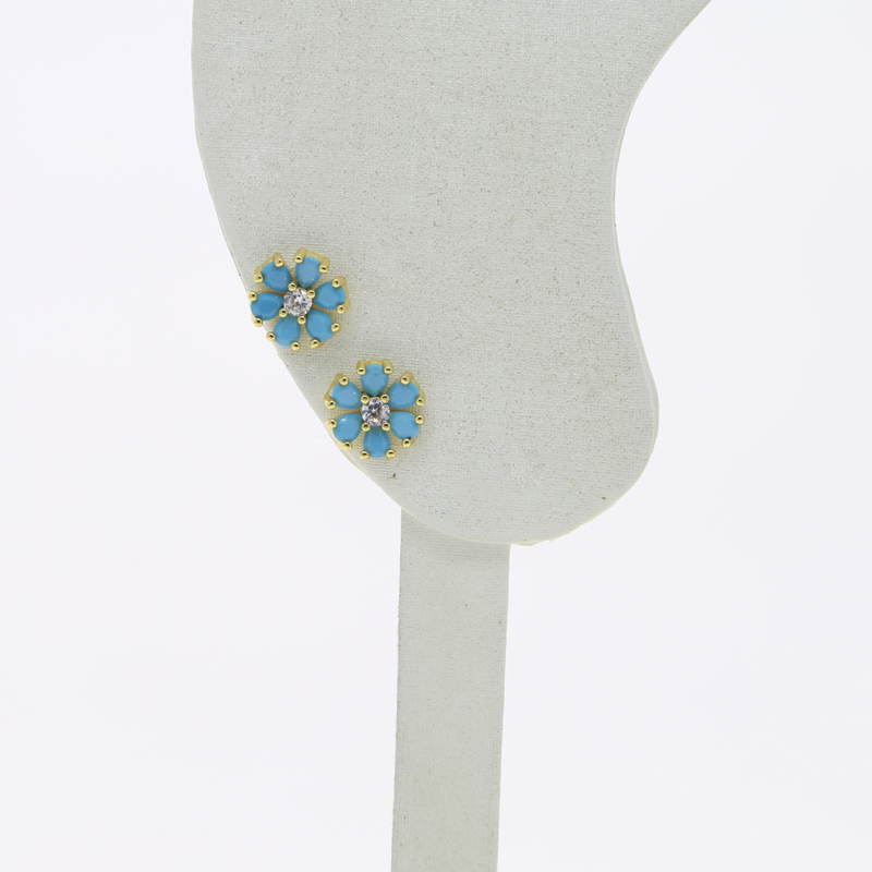 Minimal Delicate Flower Shaped Stud Earring Micro Pave Blue Turquoises White CZ Stone Fashion Women Multi Piercing Bling Jewelry