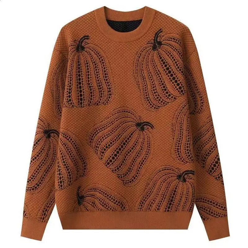 Mens Printed Long Sleeved Sweater Autumn and Winter Fashionable Round Neck Trendy Casual Loose Pullover Knitted Bottom Tops 240821
