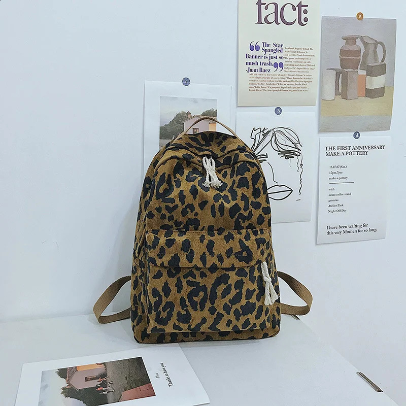 Travel Womens Leopard print Backpack Large Capacity Handbag Corduroy Student Sac Dos Teen Filler 240820