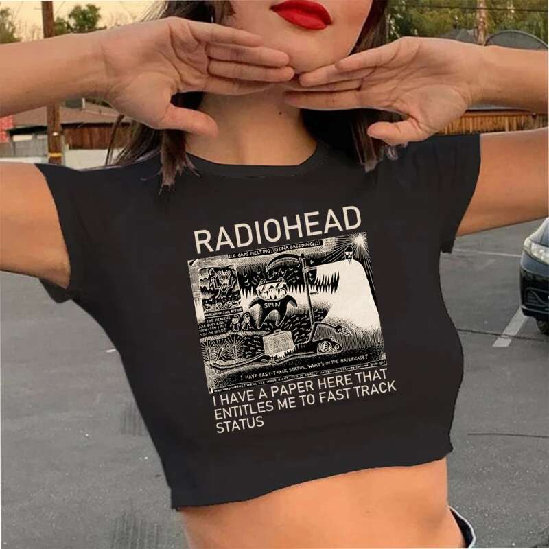 T Radiohead Shirt Crop Top Women Fashion Summer Hip Hop Tops T-shirt Unisex Rock Band Y2k Graphic Tees Female Tshirt Cropped op ops -shirt ees shirt p