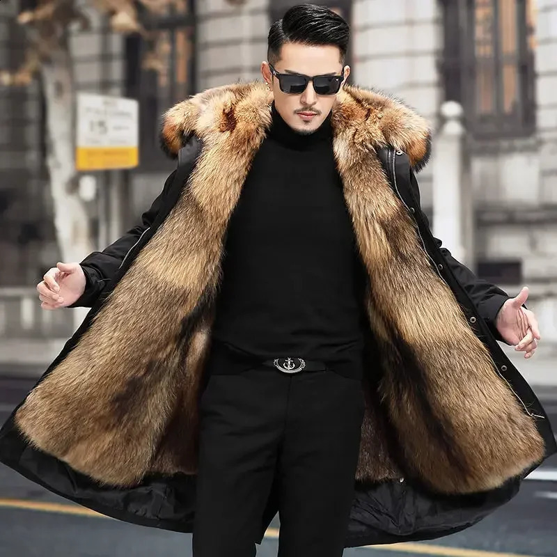 Bomber Jackets for Men Thick Warm Coat Style Pie Overcomes Mens Fur Midlength Mink One Detachable 240821