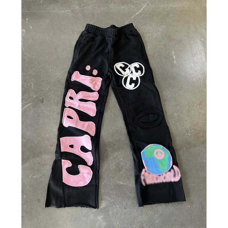 Project Capri Flared pants Sweatpants Men Casual trumpet splicing mens and womens sports pants Drawstring Joggers Sweat Pants Black Color women y2k Tr