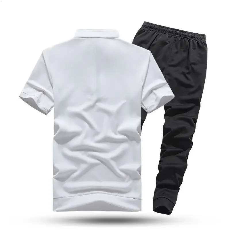 Sweatsuit Nylon Man Trousers Sets Tracksuit White T-shirts Pants Suits for Men Sweatshirts Stylish Short Quarter Sleeve Casual S 240821