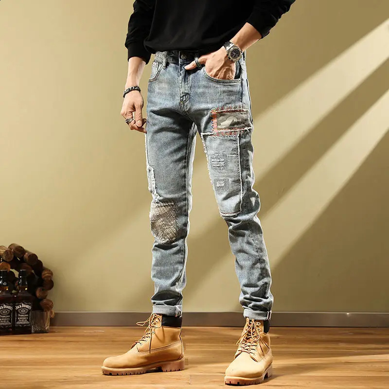 Harem Jeans For Men Vintage Korean Fashion Summer Mens Cowboy Pants Elastic Slim Fit Cotton Retro Wholesale Stretch Trousers 240821