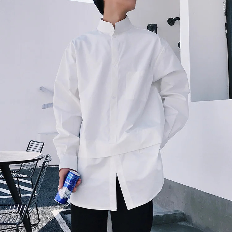 IEFB Mens Long Sleeve Shirts Pullover Shirt For Male Trend False Two Pieces Folded Tops Loose Autumn Y1070 240820
