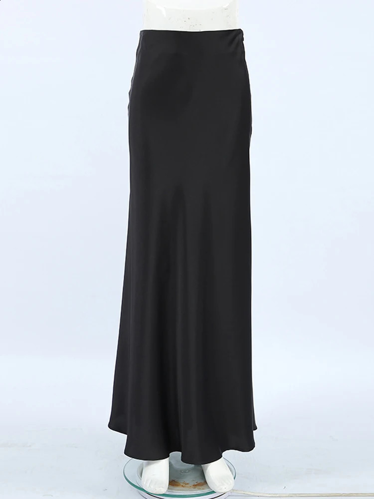 Aynaray Autumn Winter Women Sexy Maxi Satin Trumpet Skirts High Waist Flare Long Skirt Female 240820