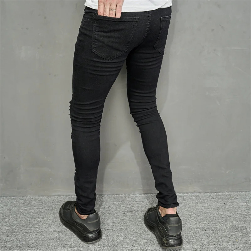 Streetwear Ripped Slim Men Pencil Jeans Pants Stylish Male Hip Hop Stretch Holes Casual Denim Trousers 240821