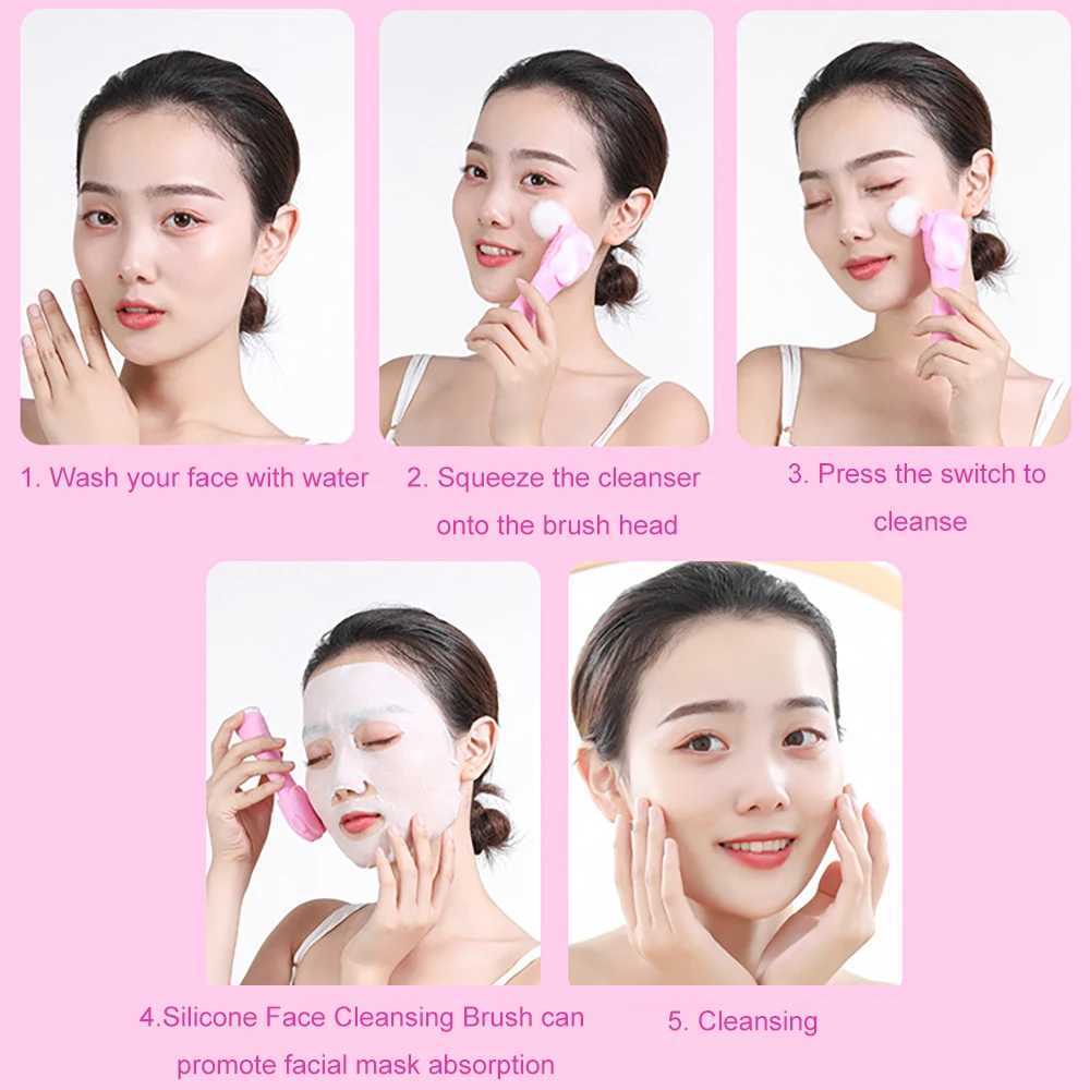 Silicone Facial Cleansing Brushes Electric Soft Facial Washer Ultrasonic Blackhead Face Cleaning Massager Brush Skin Care Tools Y240821