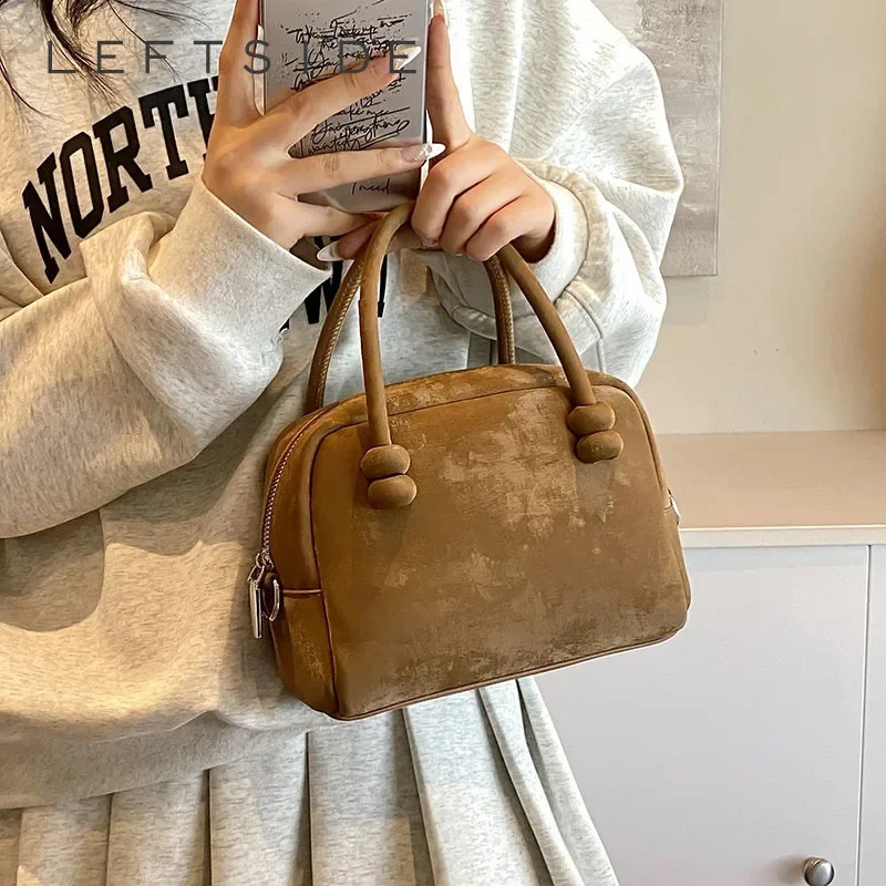 LEFTSIDE small PU leather cross body bag womens Y2K Korean fashion shoulder bag simple handbag with short handle 241105