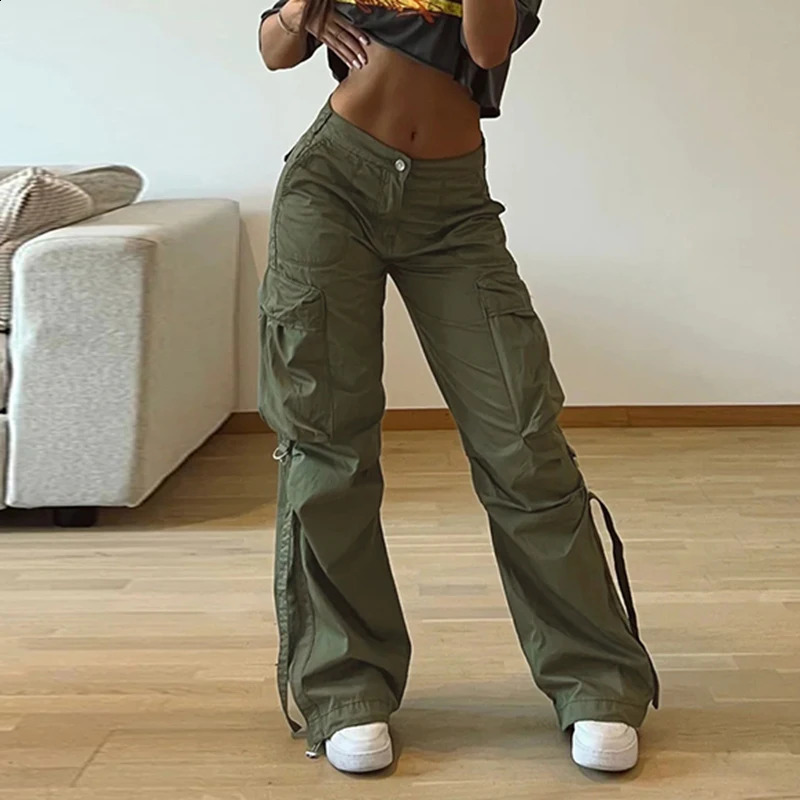 Cuteandpsycho Streetwear Runner Cargo Pants Fashion Pocket Casual Bag Handcart Loose Solid Y2K Grunge Paracut 90s 240821