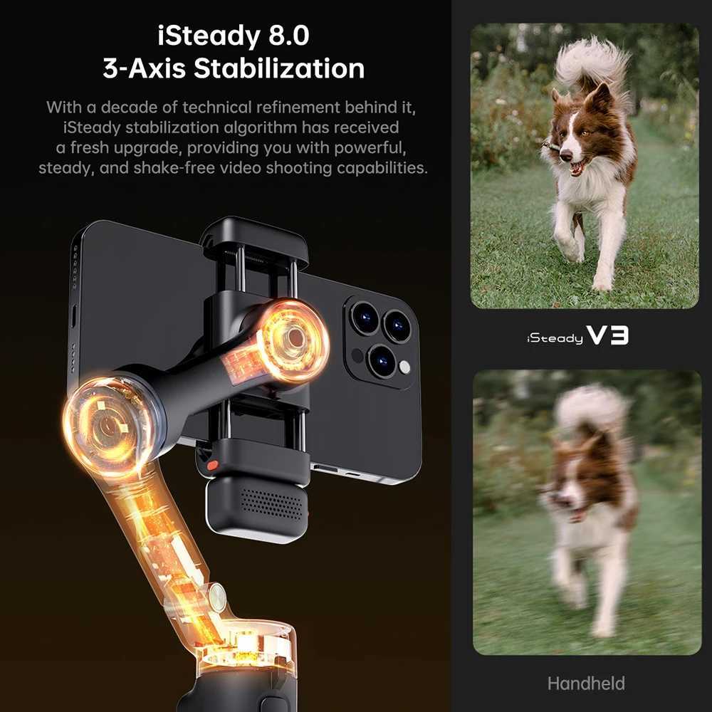 Stabilizers hohem iSteady V3 Extendable 3-Axis Smartphone Gimbal Stabilizer Foldable Phone Vlog Gimbal AI Tracking Gesture Control for Phone CL240821 