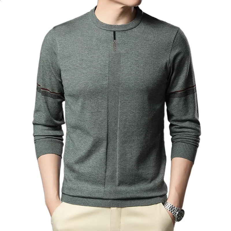 Mens Sweater Fashion Solid Color Warm Sweater Business Casual Heart Neckline Sweater Pullover Men 240821