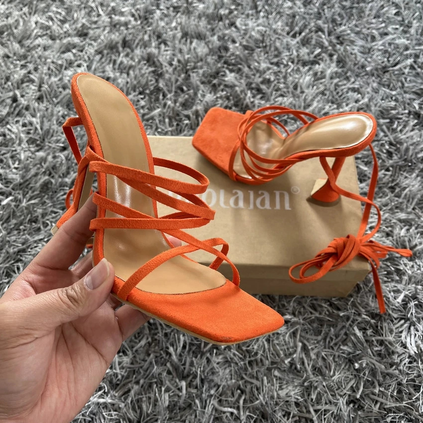 2024 Summer Green Orange Women Sandals Fashion Cross-Tied High Heels Shoes Sexy Lace Up Party Pumps shoes Woman Size 35-42 240819