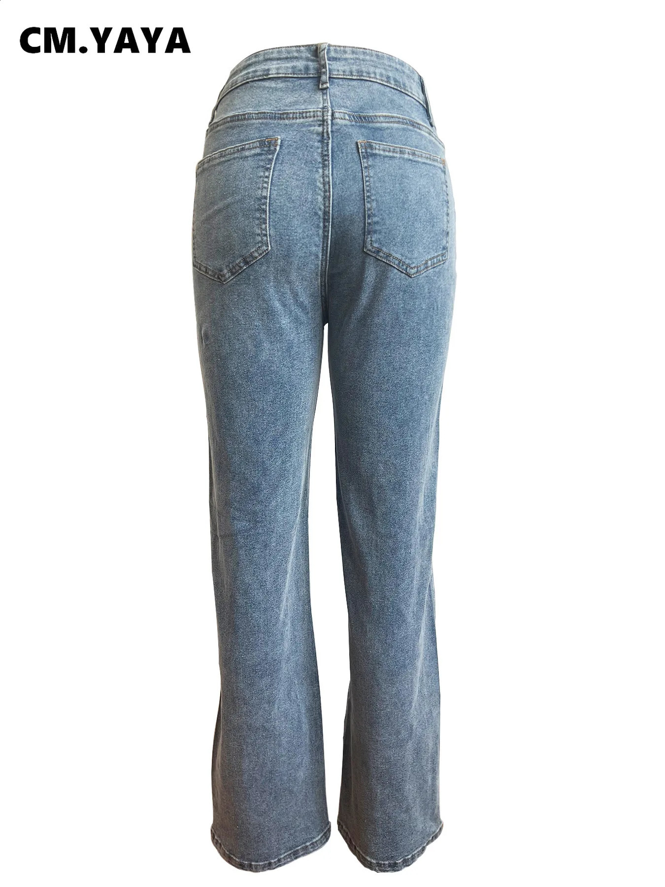 CM.YAYA Women Vintage Cutout Hollow Out Criss Cross Straight Denim Pants 2024 Fashion INS High Waist Wide Leg Jeans Trousers 240815