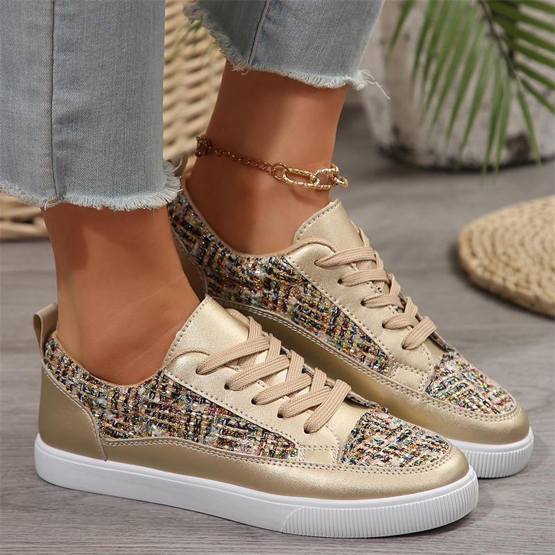 2024 new women's gold 35-42 temperament all wear lightweight lace-up casual fashion sneakers free shipping