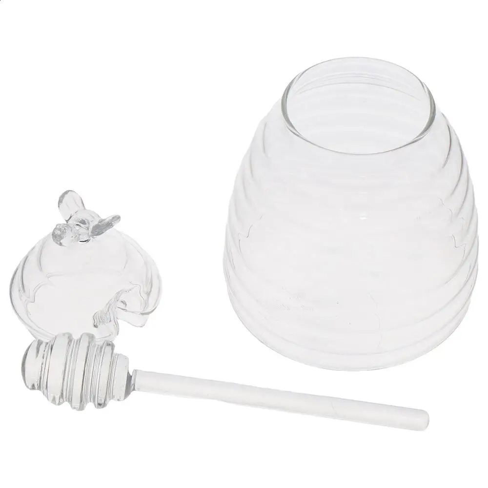 Transparent Honey Storage Tanks 8.11 Ounces Honey Jar with Dipper and Lid Glass Beehive Honey Pot Honey Containers Holder 240820