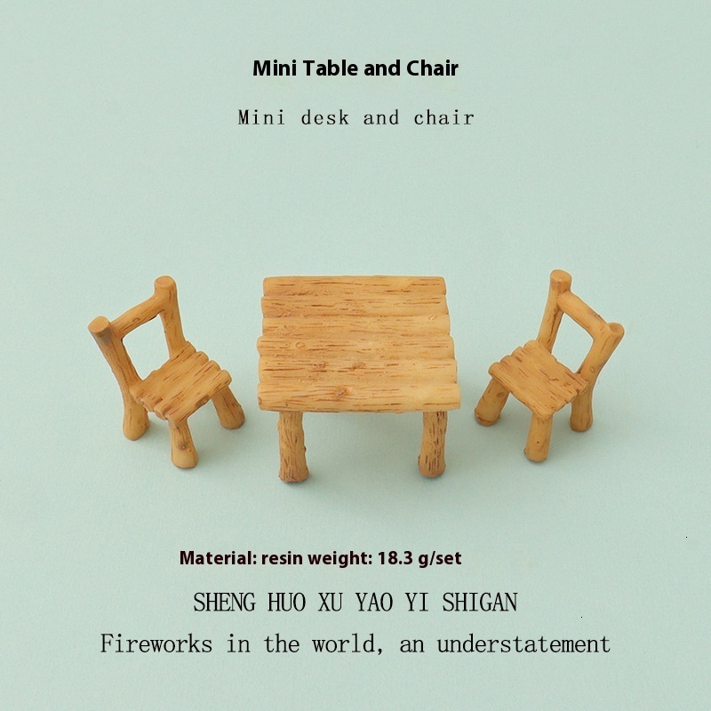 Cartoon Mini Girl Miniature Simulation Table and Chair Baby House Micro Landscape Scene Model Accessories Decorative Desktop Ornament