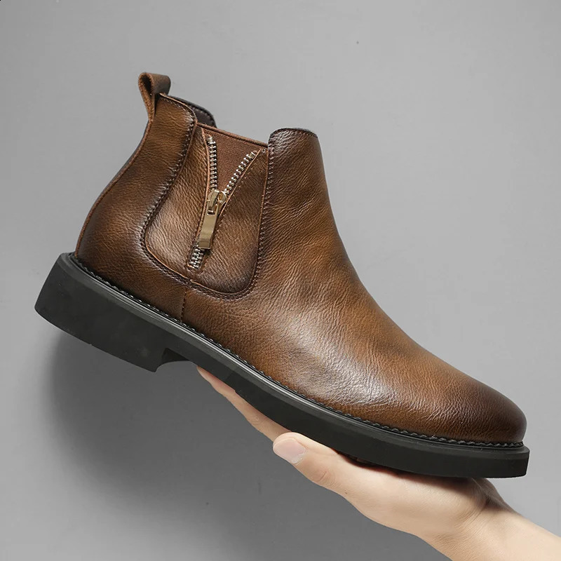 British style mens Chelsea boots fashion mens Chelsea boots leather elastic band ankle boots business dress shoes 240821