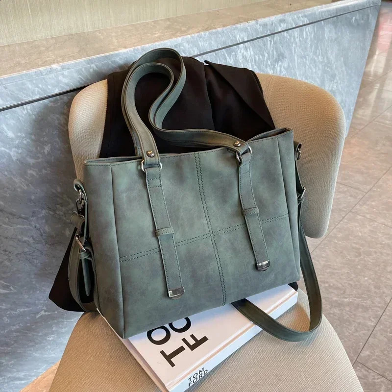 Ladies Nubuck Leather Handbag Serviceable Suede Womens Quilted Large Tote Shoulder Bag Female Khaki Crossbody Bags Sac 240820