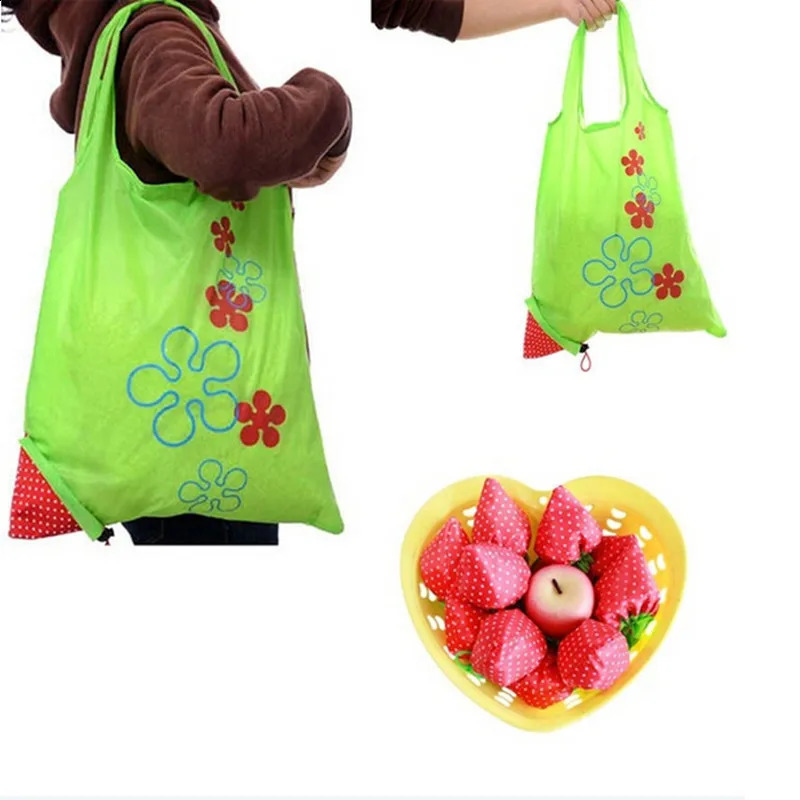 Printing Strawberry Foldable Reusable Shopping Bag Nylon Green Grocery Tote Convenient Large Capacity Storage Bags y240925