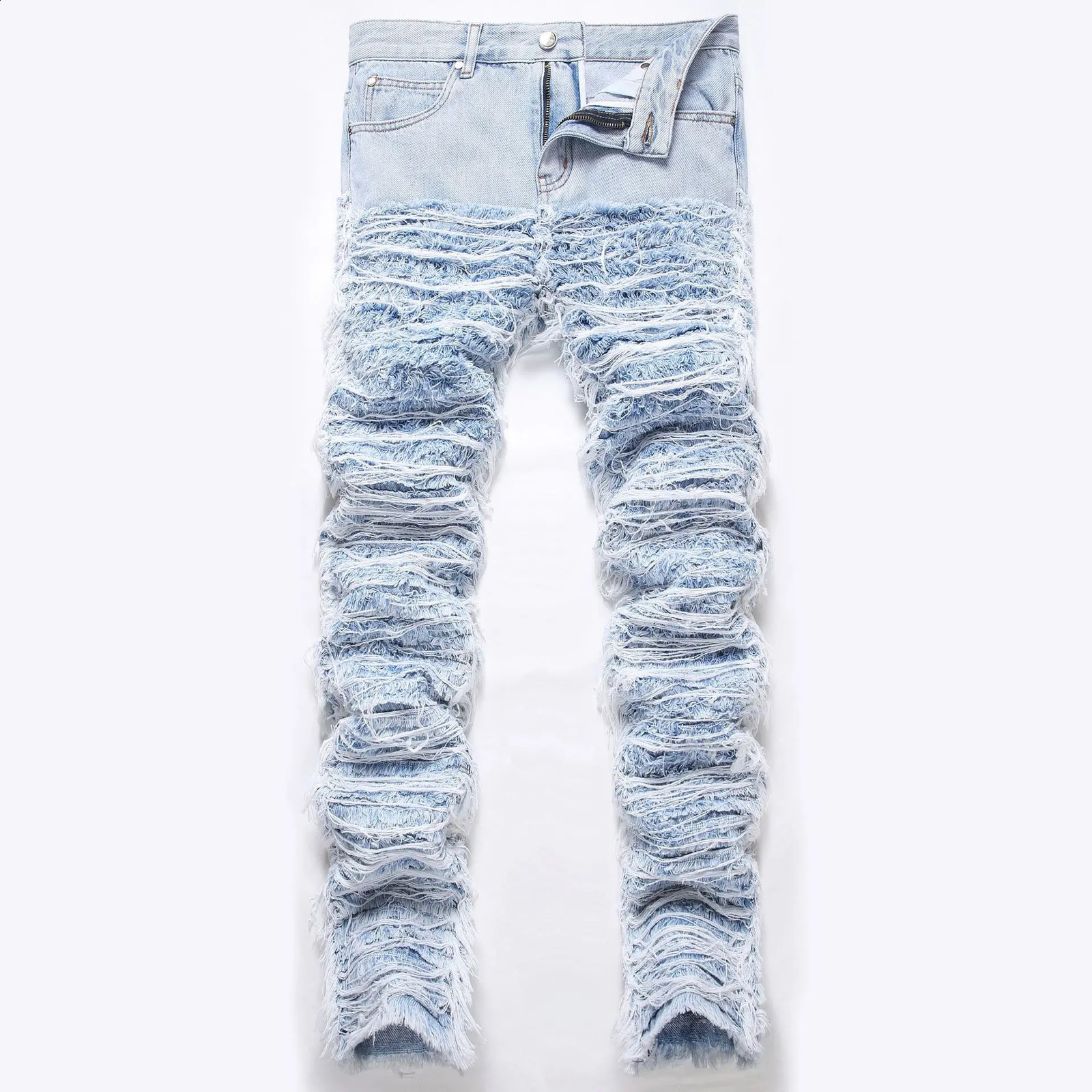 stacked jeans man patch pockets straight jean Men skinny jeans men ripped jeans Ripped Slim Fit Distressed Destroyed Denim Pants 240821